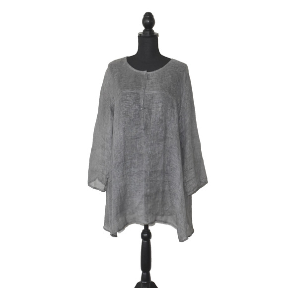 A5 Auth EILEEN FISHER Grey 100% Linen Round Neck Tunic Top Size XL $198 - Picture 1 of 6